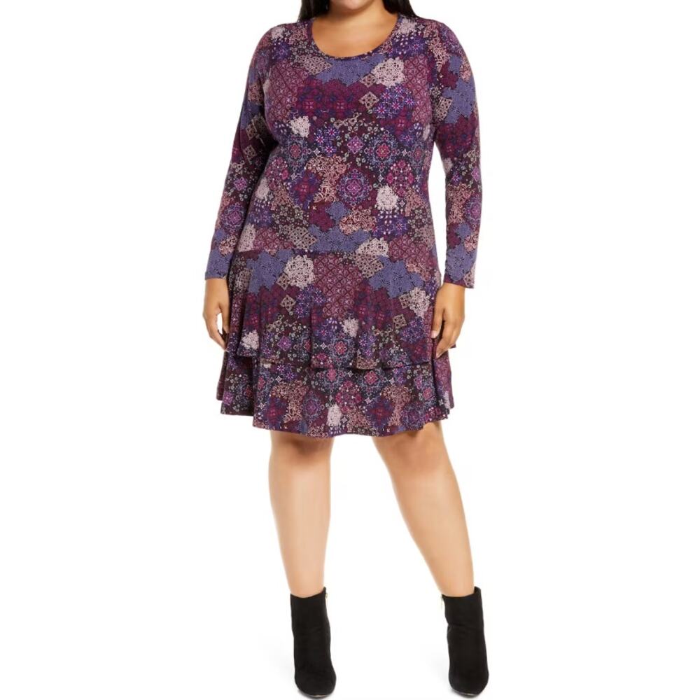 NWT Michael Michael Kors Women’s Patchwork Azalea‎ Tiered Dress Size 2X Purple